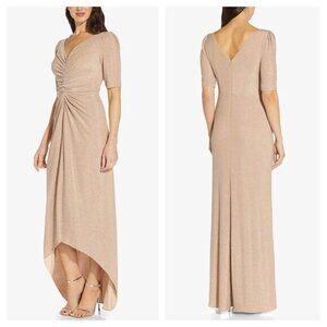 Adrianna Papell Metallic High Low Evening Dress 10 Champagne Gold/Tan AP1E209926